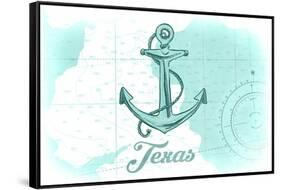 Texas - Anchor - Teal - Coastal Icon-Lantern Press-Framed Stretched Canvas