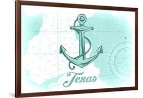 Texas - Anchor - Teal - Coastal Icon-Lantern Press-Framed Art Print