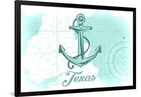 Texas - Anchor - Teal - Coastal Icon-Lantern Press-Framed Art Print