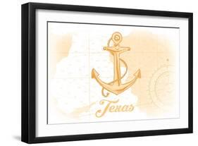 Texas - Anchor - Yellow - Coastal Icon-Lantern Press-Framed Art Print