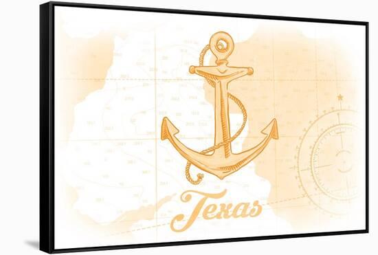 Texas - Anchor - Yellow - Coastal Icon-Lantern Press-Framed Stretched Canvas