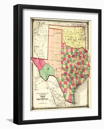 Texas and Indian Territory - Panoramic Map-Lantern Press-Framed Art Print