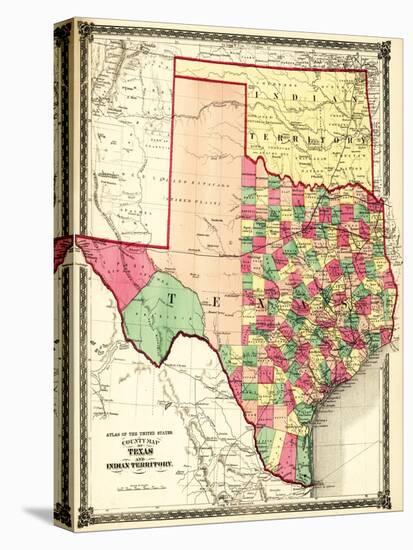 Texas and Indian Territory - Panoramic Map-Lantern Press-Stretched Canvas