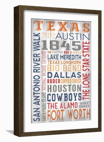 Texas - Barnwood Typography-Lantern Press-Framed Art Print