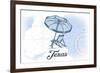 Texas - Beach Chair and Umbrella - Blue - Coastal Icon-Lantern Press-Framed Premium Giclee Print