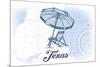 Texas - Beach Chair and Umbrella - Blue - Coastal Icon-Lantern Press-Mounted Premium Giclee Print