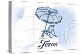 Texas - Beach Chair and Umbrella - Blue - Coastal Icon-Lantern Press-Stretched Canvas