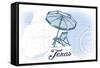 Texas - Beach Chair and Umbrella - Blue - Coastal Icon-Lantern Press-Framed Stretched Canvas
