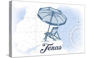 Texas - Beach Chair and Umbrella - Blue - Coastal Icon-Lantern Press-Stretched Canvas