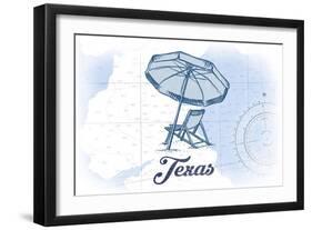 Texas - Beach Chair and Umbrella - Blue - Coastal Icon-Lantern Press-Framed Art Print