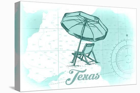 Texas - Beach Chair and Umbrella - Teal - Coastal Icon-Lantern Press-Stretched Canvas