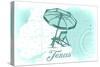 Texas - Beach Chair and Umbrella - Teal - Coastal Icon-Lantern Press-Stretched Canvas