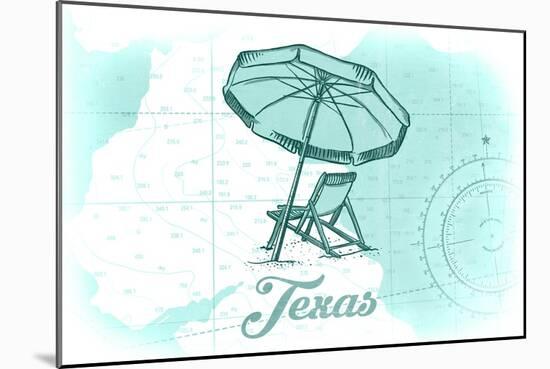 Texas - Beach Chair and Umbrella - Teal - Coastal Icon-Lantern Press-Mounted Art Print