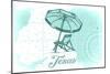 Texas - Beach Chair and Umbrella - Teal - Coastal Icon-Lantern Press-Mounted Art Print