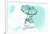 Texas - Beach Chair and Umbrella - Teal - Coastal Icon-Lantern Press-Framed Art Print