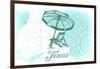 Texas - Beach Chair and Umbrella - Teal - Coastal Icon-Lantern Press-Framed Art Print