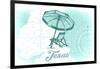Texas - Beach Chair and Umbrella - Teal - Coastal Icon-Lantern Press-Framed Art Print