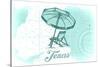 Texas - Beach Chair and Umbrella - Teal - Coastal Icon-Lantern Press-Stretched Canvas