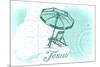 Texas - Beach Chair and Umbrella - Teal - Coastal Icon-Lantern Press-Mounted Art Print
