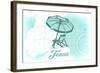 Texas - Beach Chair and Umbrella - Teal - Coastal Icon-Lantern Press-Framed Art Print