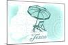 Texas - Beach Chair and Umbrella - Teal - Coastal Icon-Lantern Press-Mounted Art Print