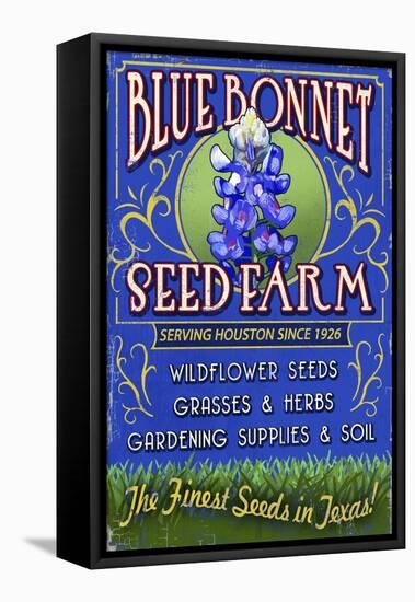 Texas Blue Bonnet Farm-Lantern Press-Framed Stretched Canvas