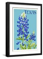 Texas - Bluebonnet - Letterpress-Lantern Press-Framed Art Print