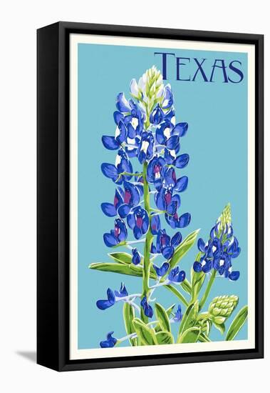 Texas - Bluebonnet - Letterpress-Lantern Press-Framed Stretched Canvas
