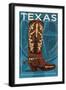 Texas - Boot-Lantern Press-Framed Art Print