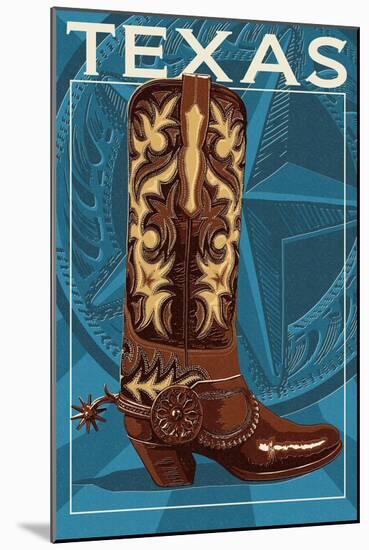 Texas - Boot-Lantern Press-Mounted Art Print