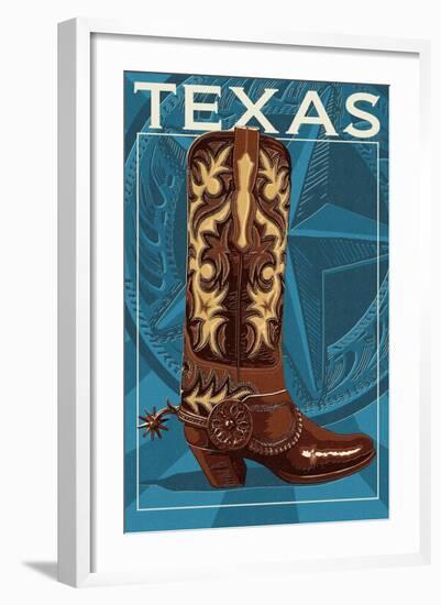 Texas - Boot-Lantern Press-Framed Art Print