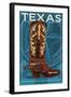 Texas - Boot-Lantern Press-Framed Art Print