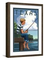 Texas - Boy Fishing-Lantern Press-Framed Art Print