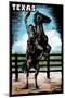 Texas - Bronco - Scratchboard-Lantern Press-Mounted Art Print