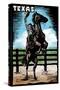 Texas - Bronco - Scratchboard-Lantern Press-Stretched Canvas