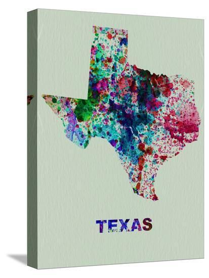Texas Color Splatter Map-NaxArt-Stretched Canvas