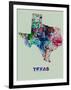 Texas Color Splatter Map-NaxArt-Framed Art Print