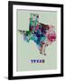 Texas Color Splatter Map-NaxArt-Framed Art Print