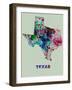 Texas Color Splatter Map-NaxArt-Framed Art Print