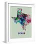 Texas Color Splatter Map-NaxArt-Framed Art Print