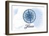 Texas - Compass - Blue - Coastal Icon-Lantern Press-Framed Art Print