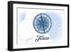 Texas - Compass - Blue - Coastal Icon-Lantern Press-Framed Art Print