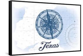 Texas - Compass - Blue - Coastal Icon-Lantern Press-Framed Stretched Canvas