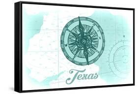 Texas - Compass - Teal - Coastal Icon-Lantern Press-Framed Stretched Canvas