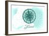 Texas - Compass - Teal - Coastal Icon-Lantern Press-Framed Art Print