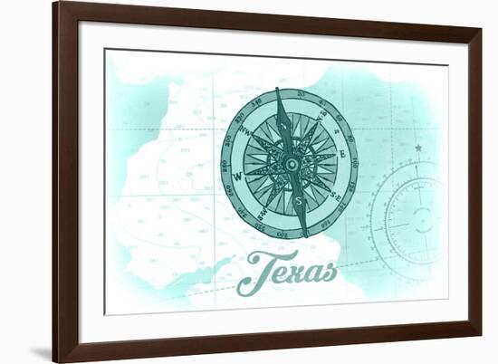 Texas - Compass - Teal - Coastal Icon-Lantern Press-Framed Premium Giclee Print