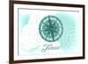 Texas - Compass - Teal - Coastal Icon-Lantern Press-Framed Premium Giclee Print
