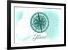 Texas - Compass - Teal - Coastal Icon-Lantern Press-Framed Premium Giclee Print