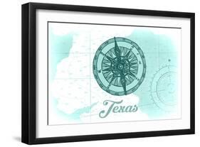 Texas - Compass - Teal - Coastal Icon-Lantern Press-Framed Art Print