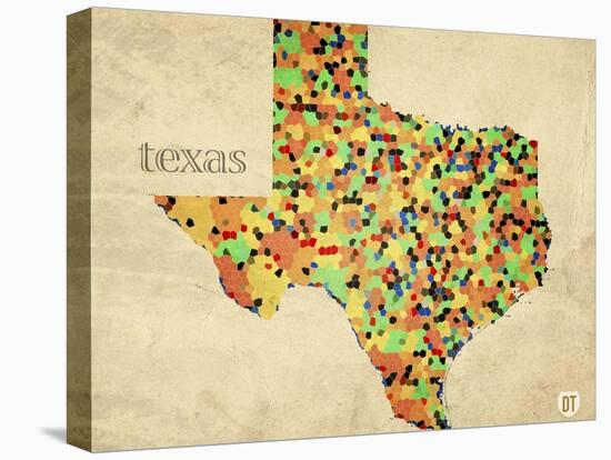 Texas County Map-David Bowman-Stretched Canvas